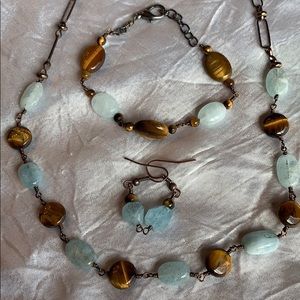 *Aquamarine and tigerseye necklace set